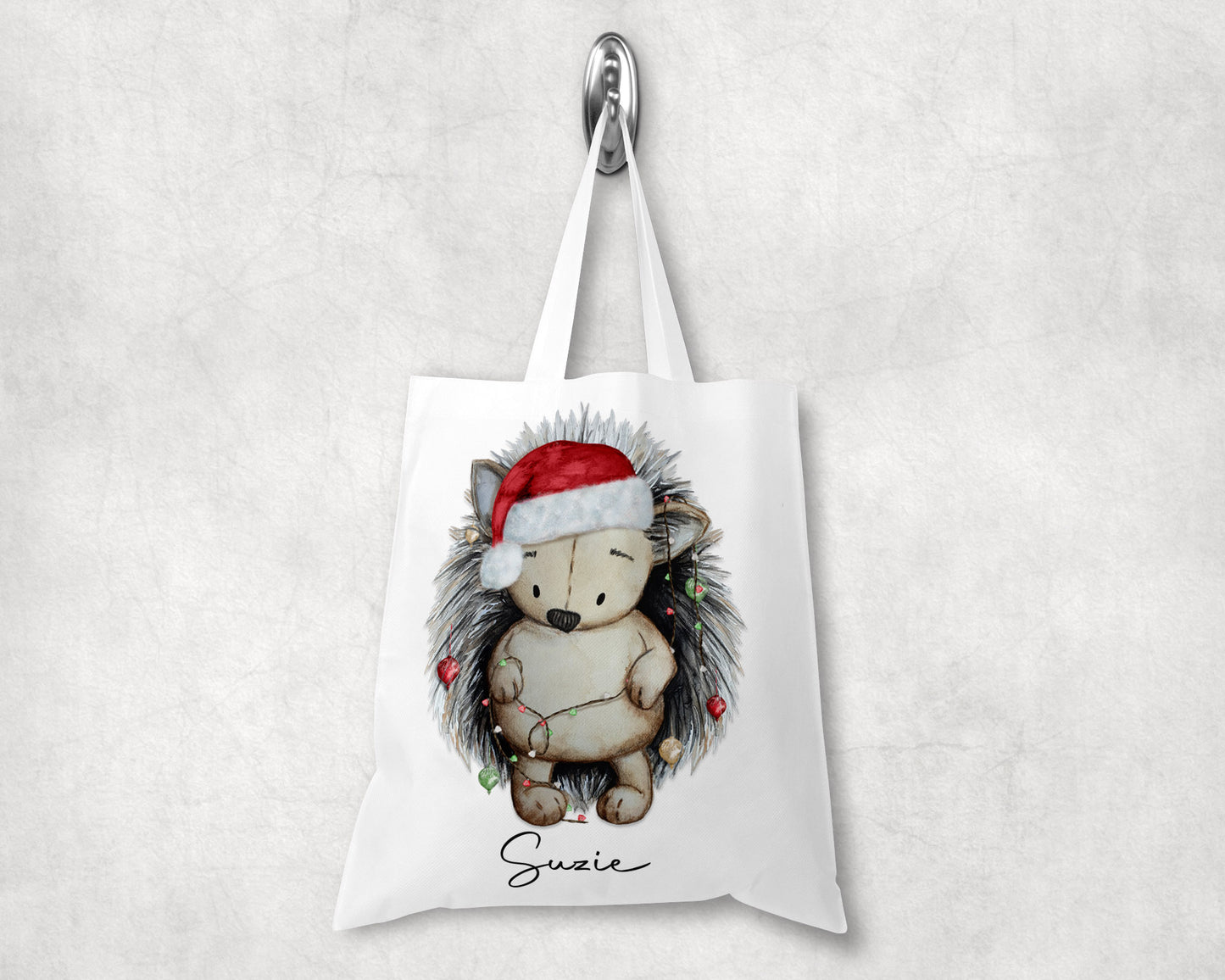 Personalised Christmas Hedgehog Tote Bag image 0