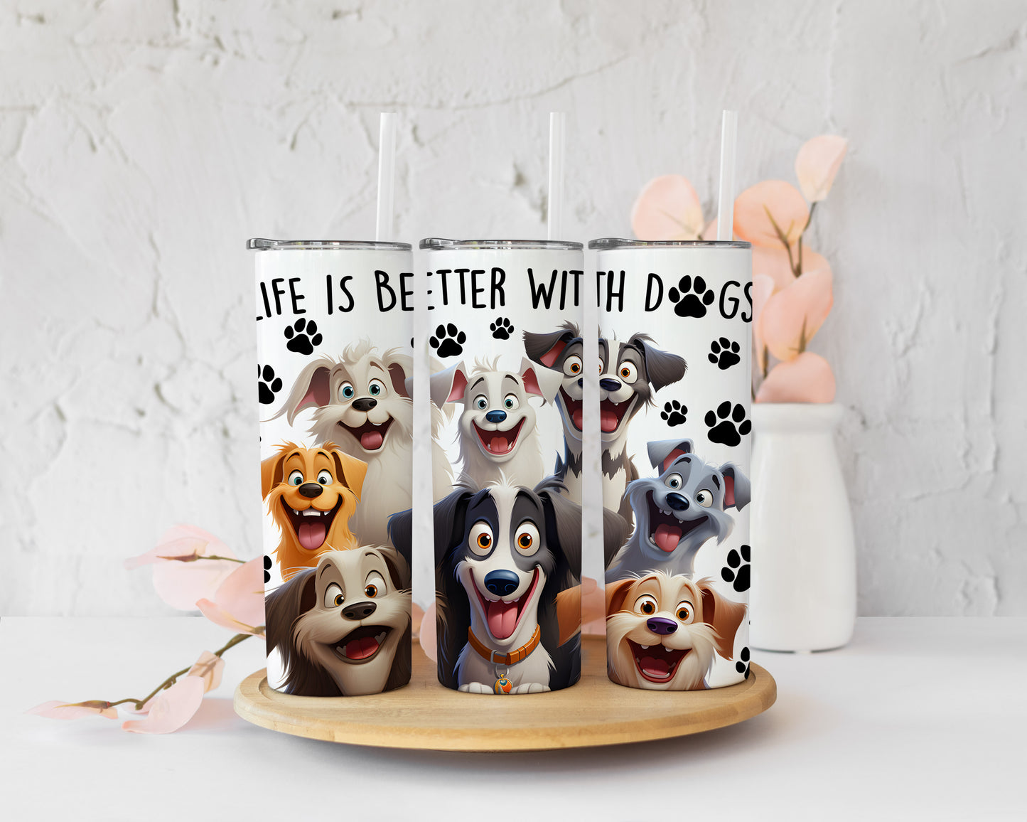 Life is better with dogs insulated skinny tumbler image 0