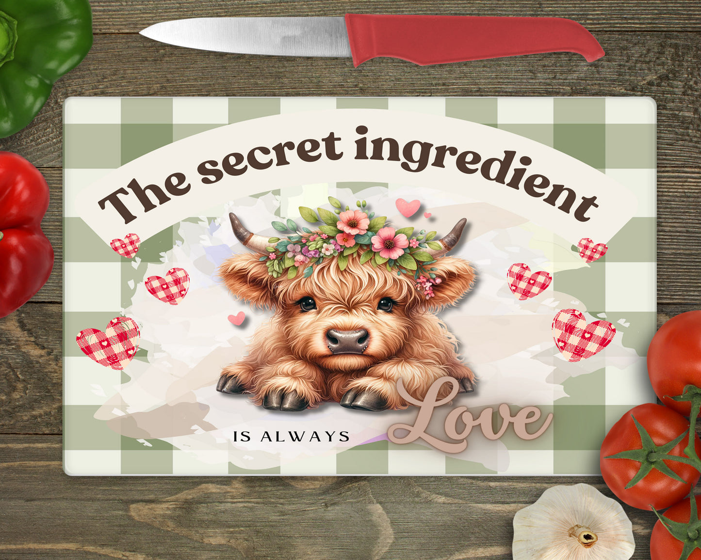 The secret ingredient is always love highland cow chopping board worktop saver image 0