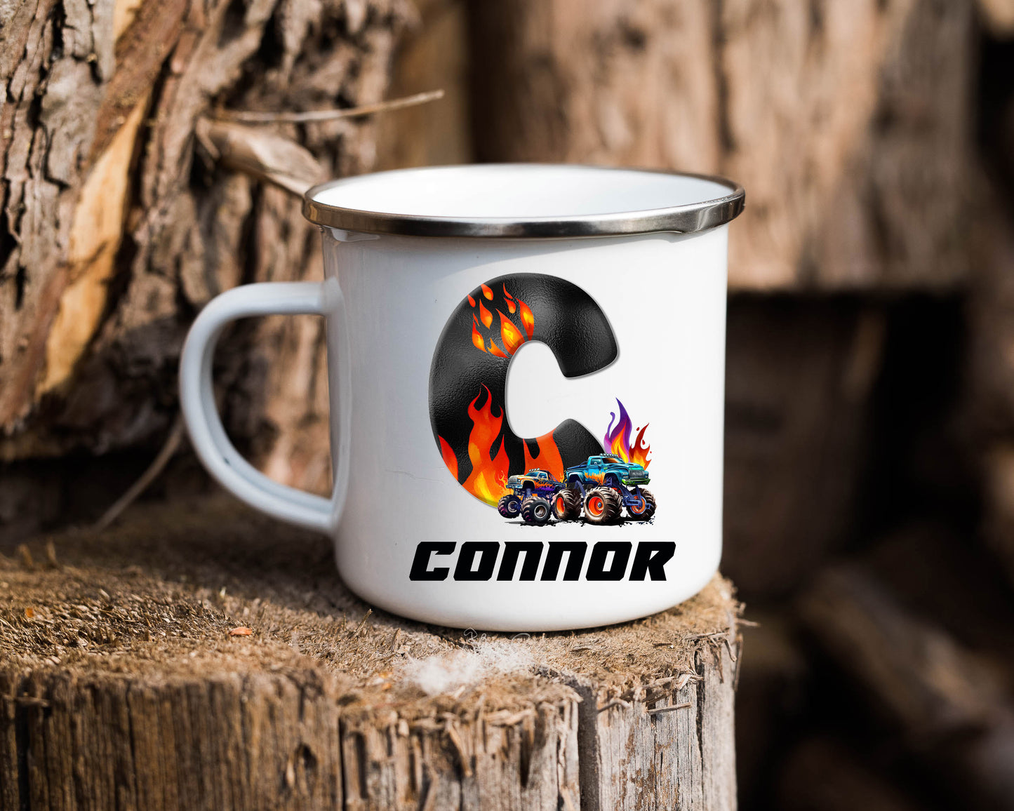 Monster truck personalised enamel mug image 1