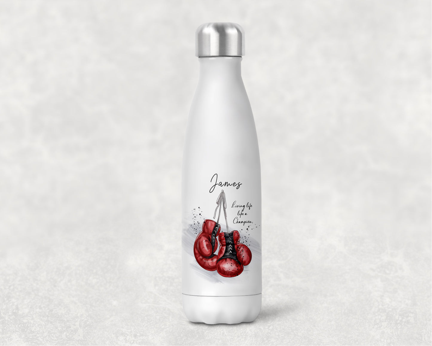 Red boxing gloves personalised bowling bottle image 0