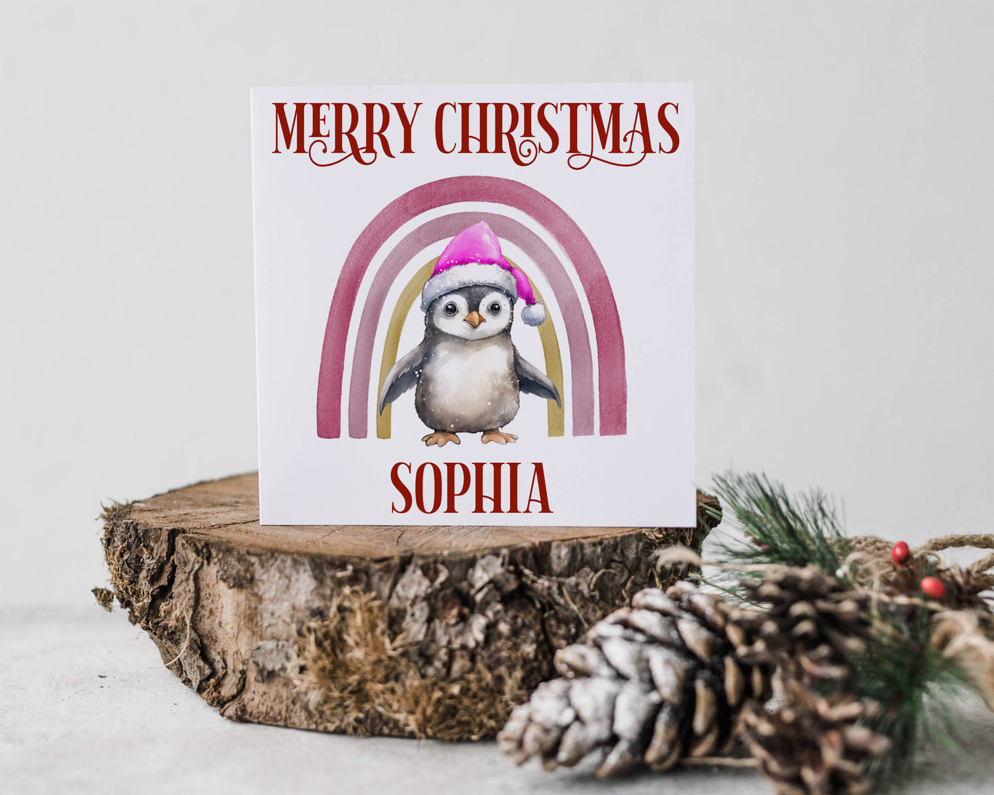 Personalised Pink Penguin Christmas Card image 0