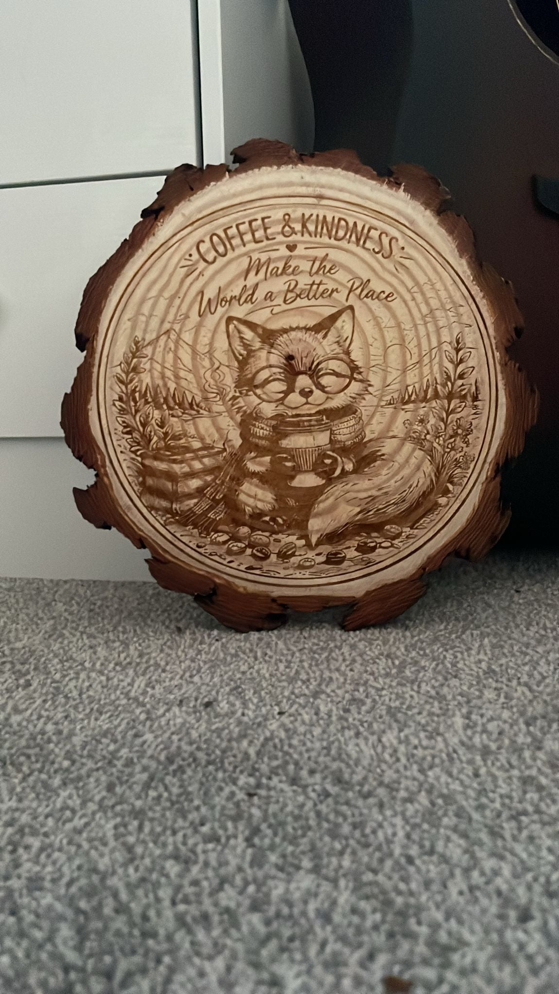 coffee and kindness make the world a better place wooden slice art
