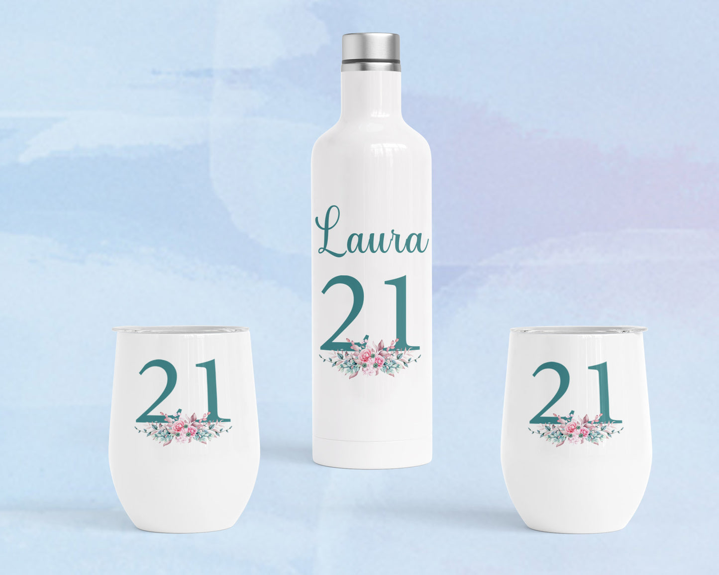 Personalised Birthday Teal Tumbler set image 0