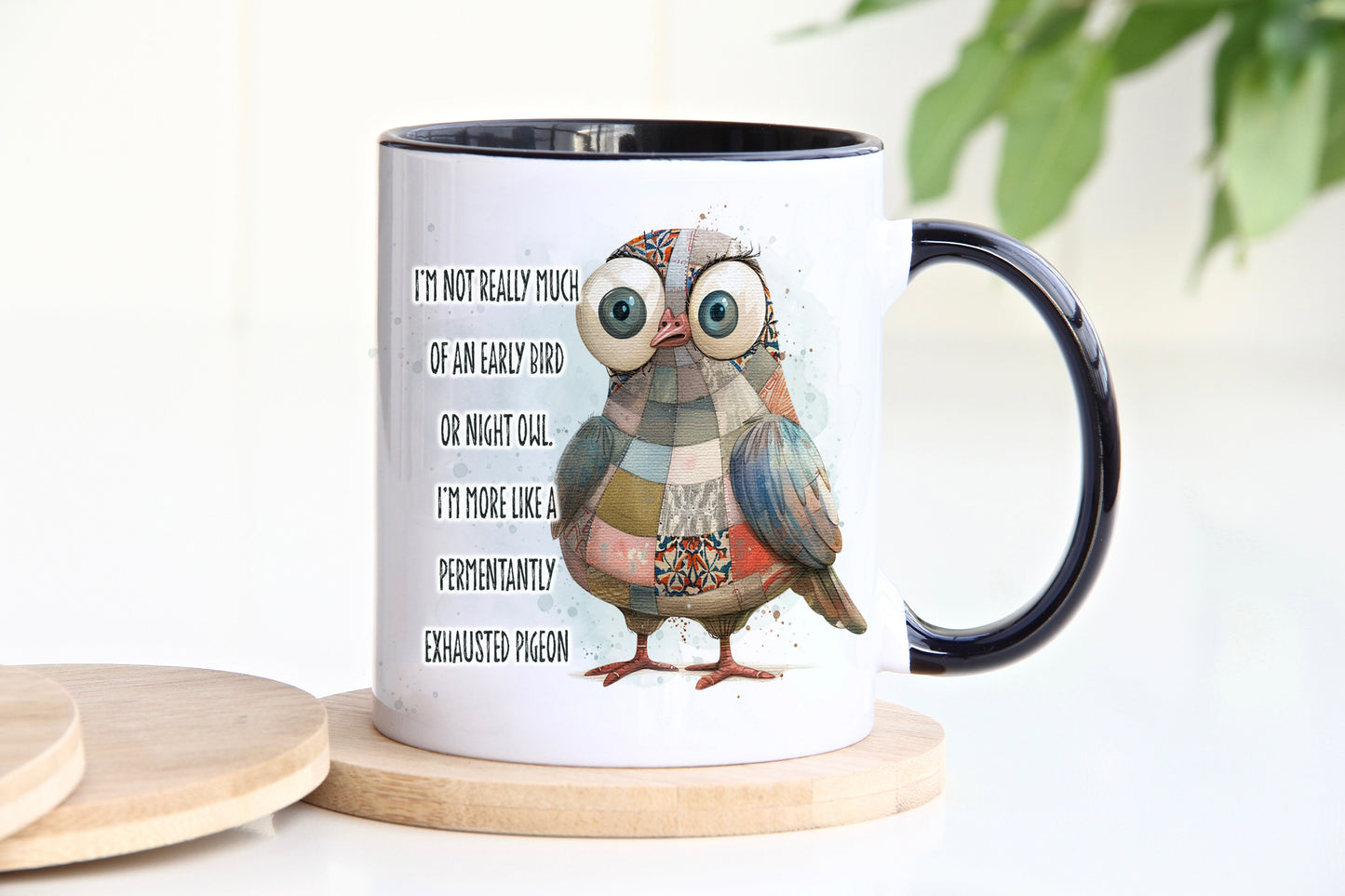 Permanently exhausted pigeon quirky novelty mug image 0