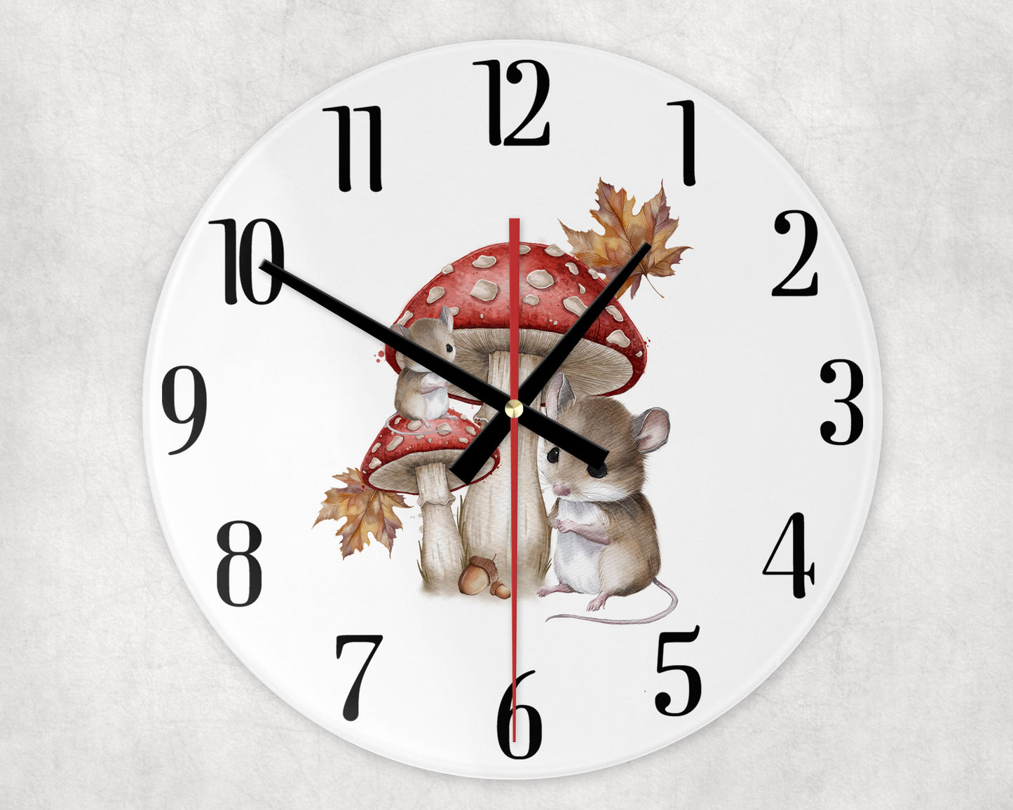 Woodland Mice and Mushroom Glass Wall Clock image 0