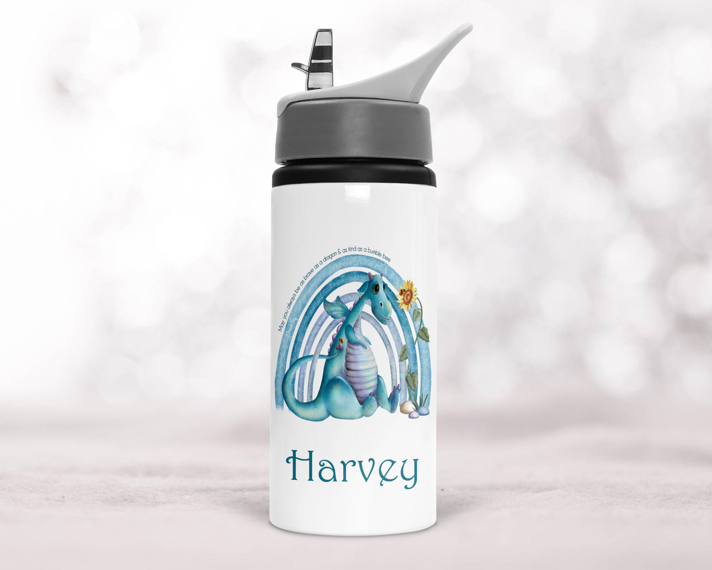 Rainbow Dragon Personalised Water Bottle image 2