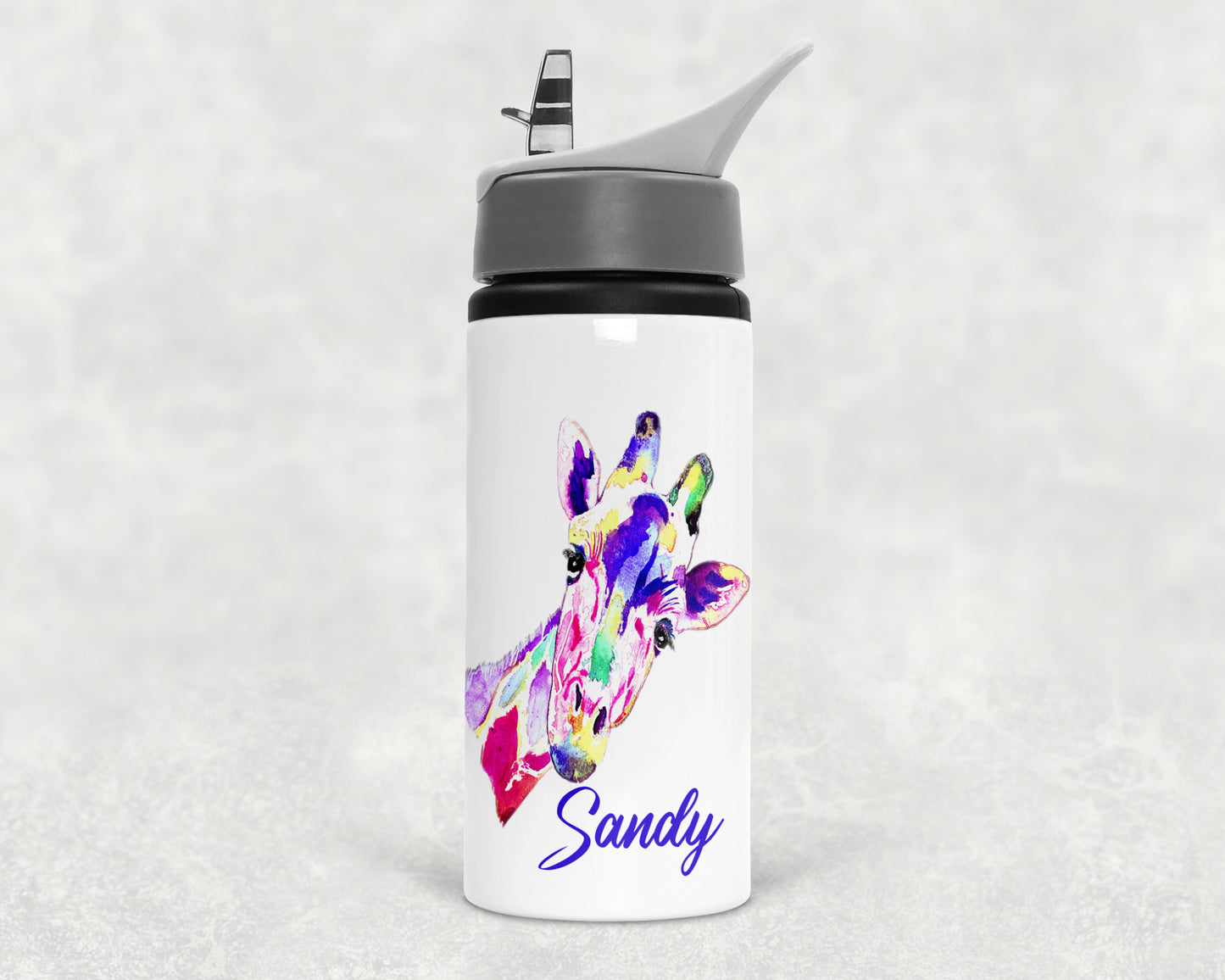 Personalised Giraffe Colour Splash Effect water bottle image 0