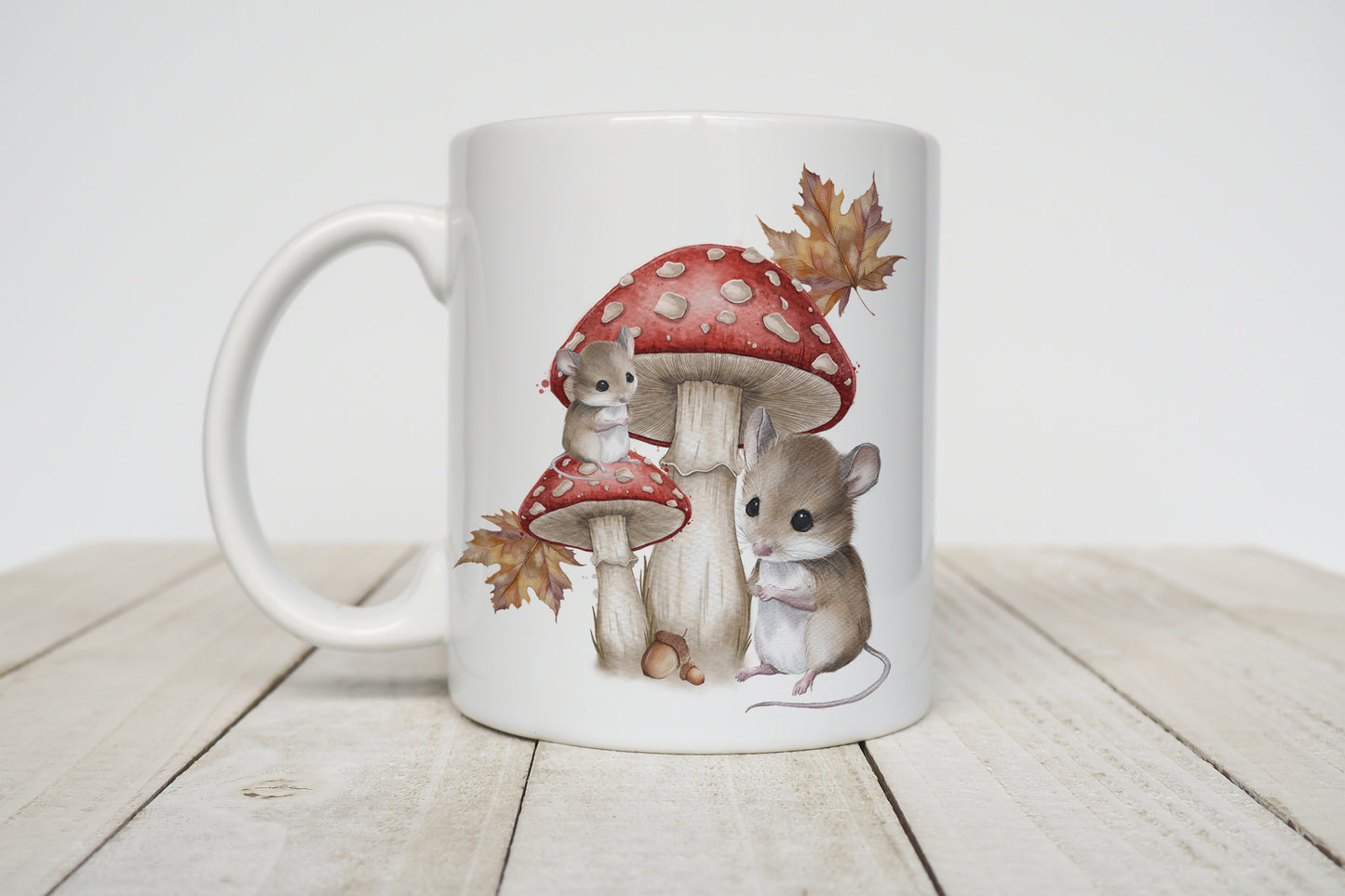 Woodland mice and mushrooms white mug image 0