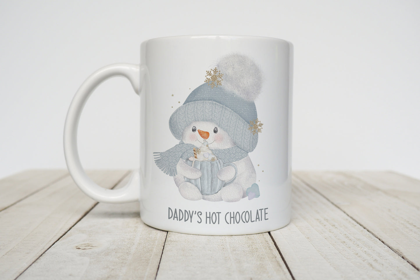 Cute blue snowman personalised hot chocolate christmas mug image 0