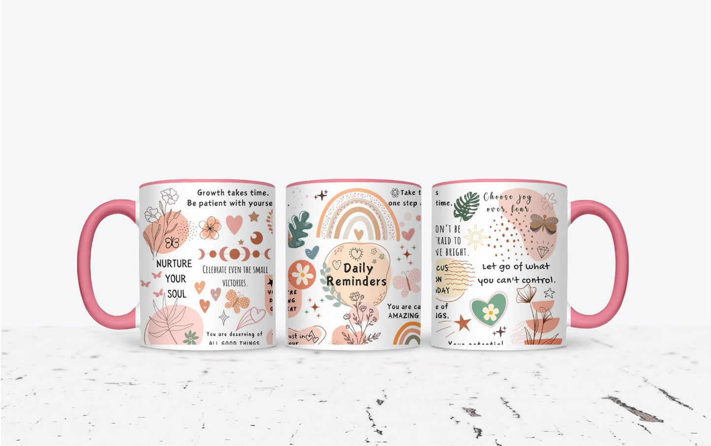Daily reminder rainbow pink handle mug