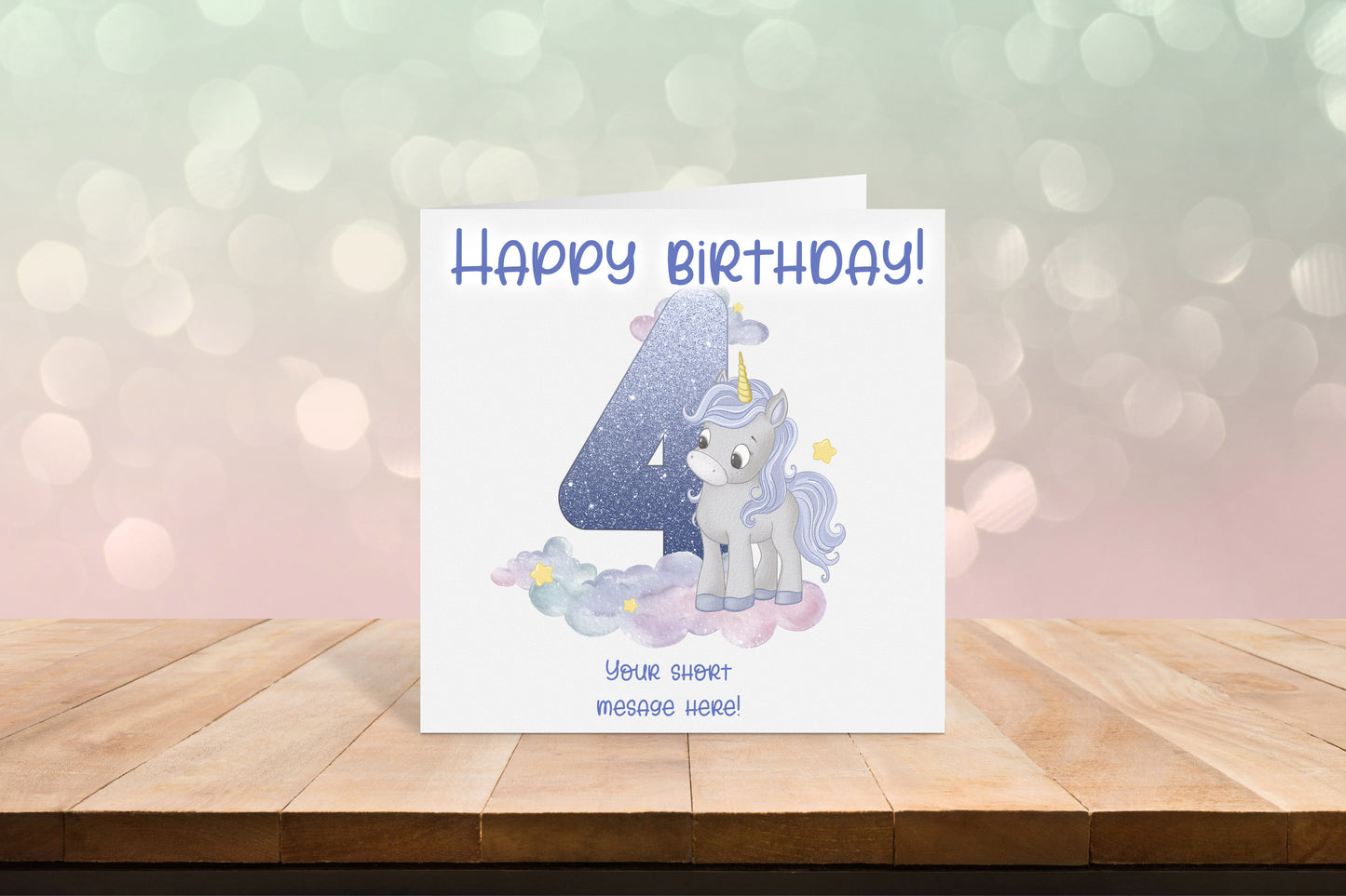 Purple Unicorn Birthday Card Personalised with age and short message image 0