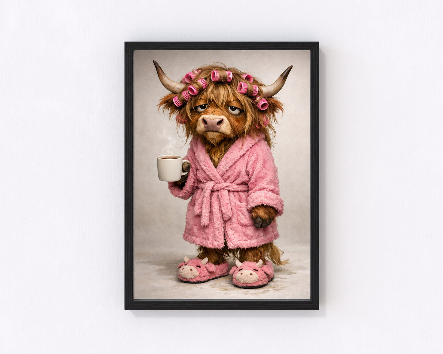Female Highland Cow Morning Coffee Print