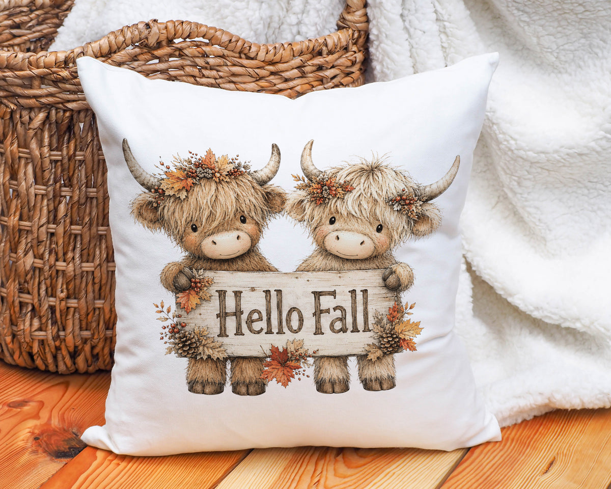 Hello Fall Highland Cow Cushion