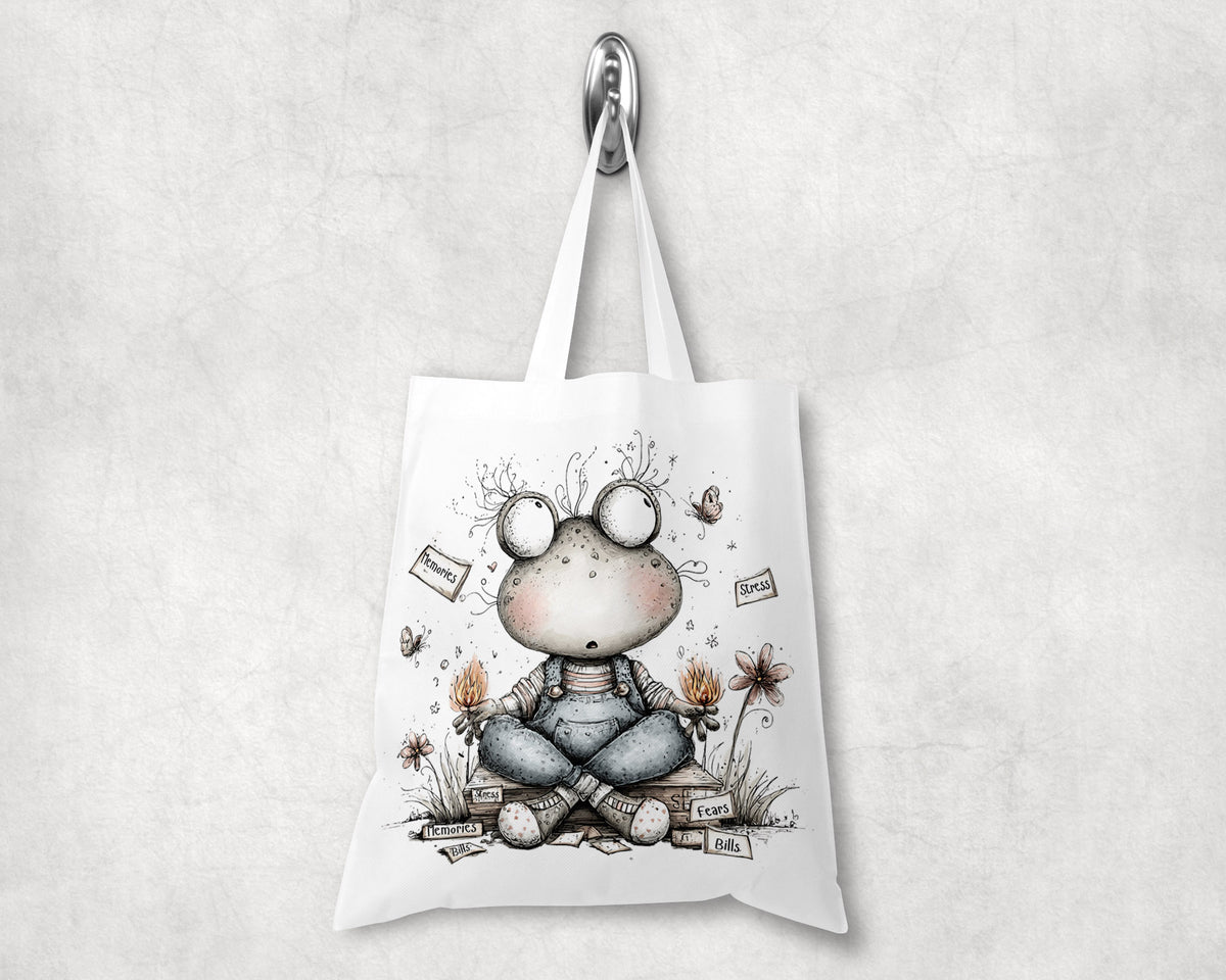 Meditating frog tote bag