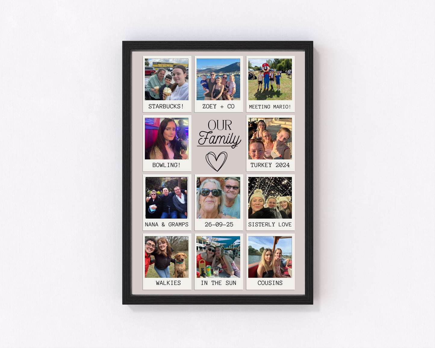 Personalised 'Our Family' print slim black frame