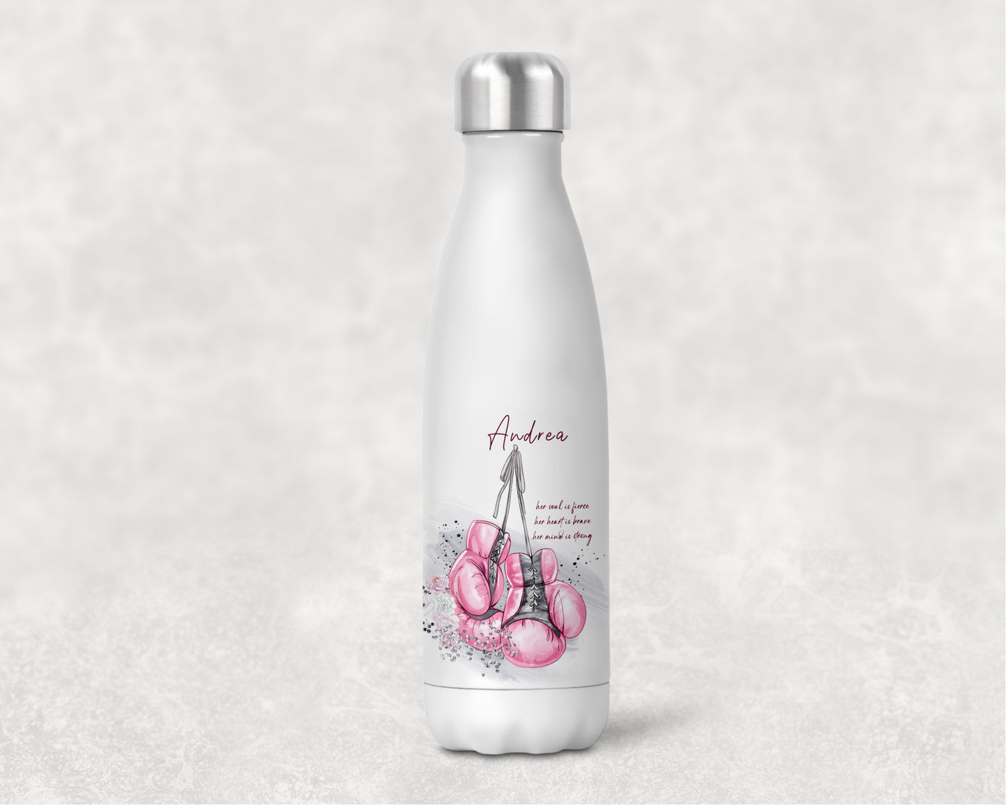 Pink Boxing Gloves Personalised Bowling Bottle