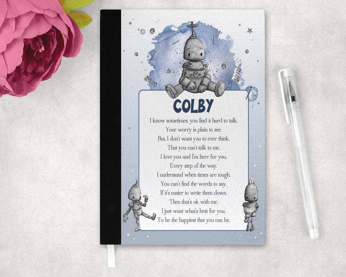 Personalised Robot Worry A5 fabric notebook