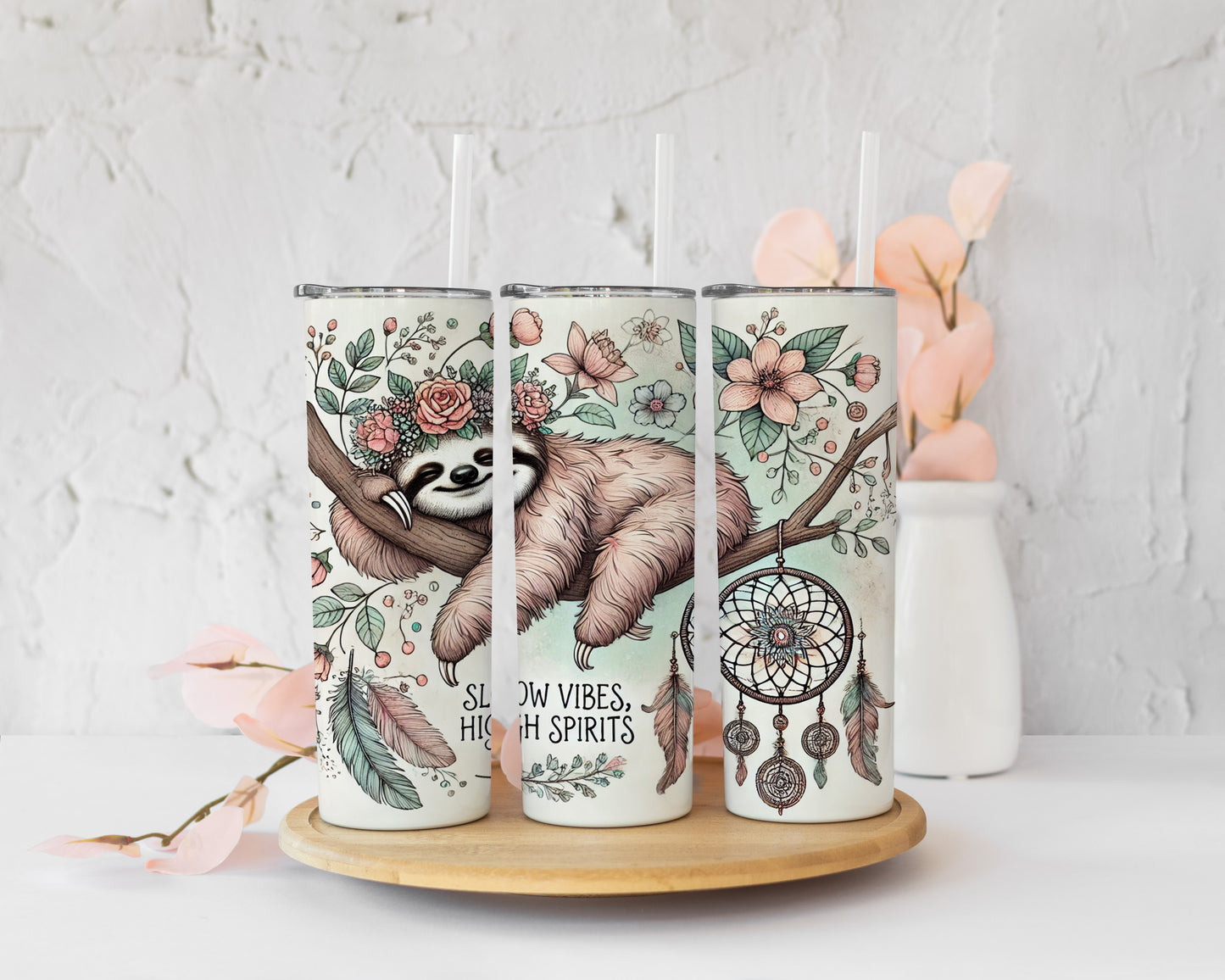 Slow Vibes High Spirits Sloth Skinny Tumbler
