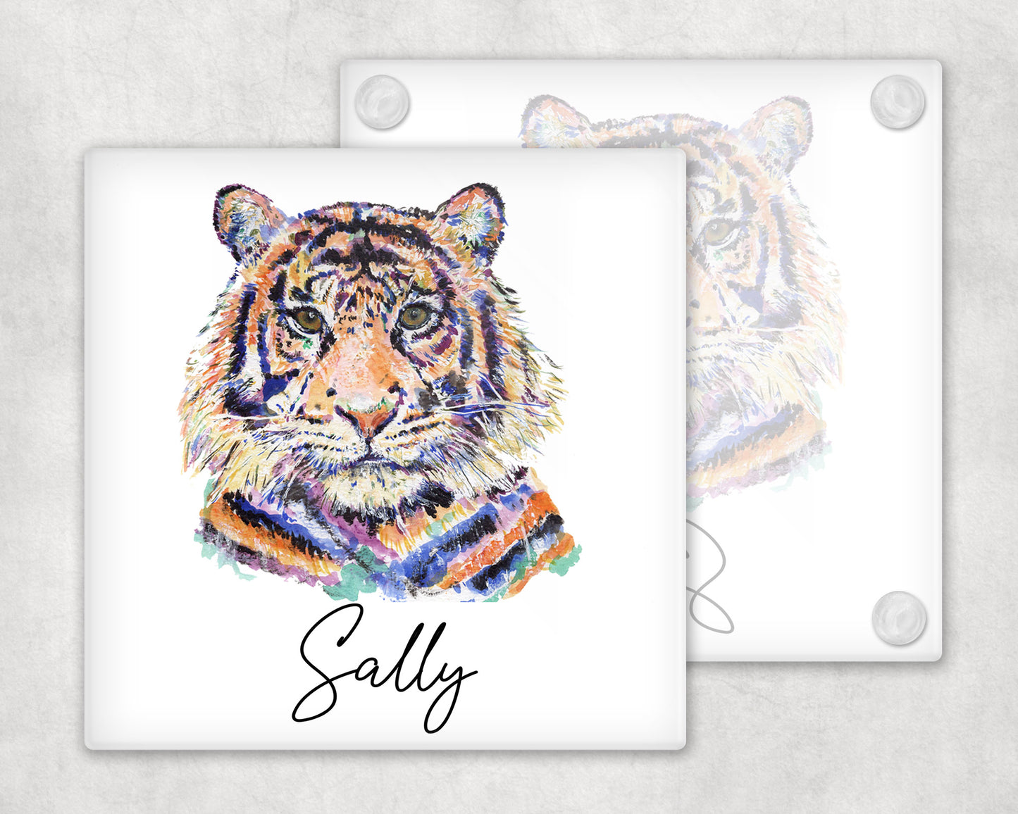 Personalised Tiger Colour Splash Glass Coaster
