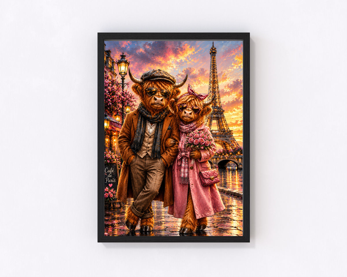 travelling highland cow paris 2 home decor wall print