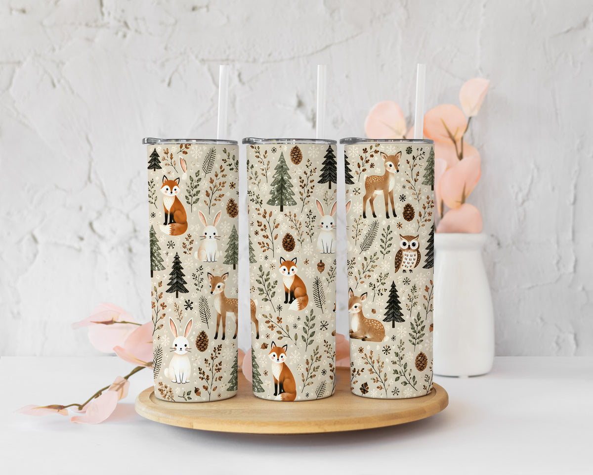 Woodland Animals 20oz Skinny tumbler + straw