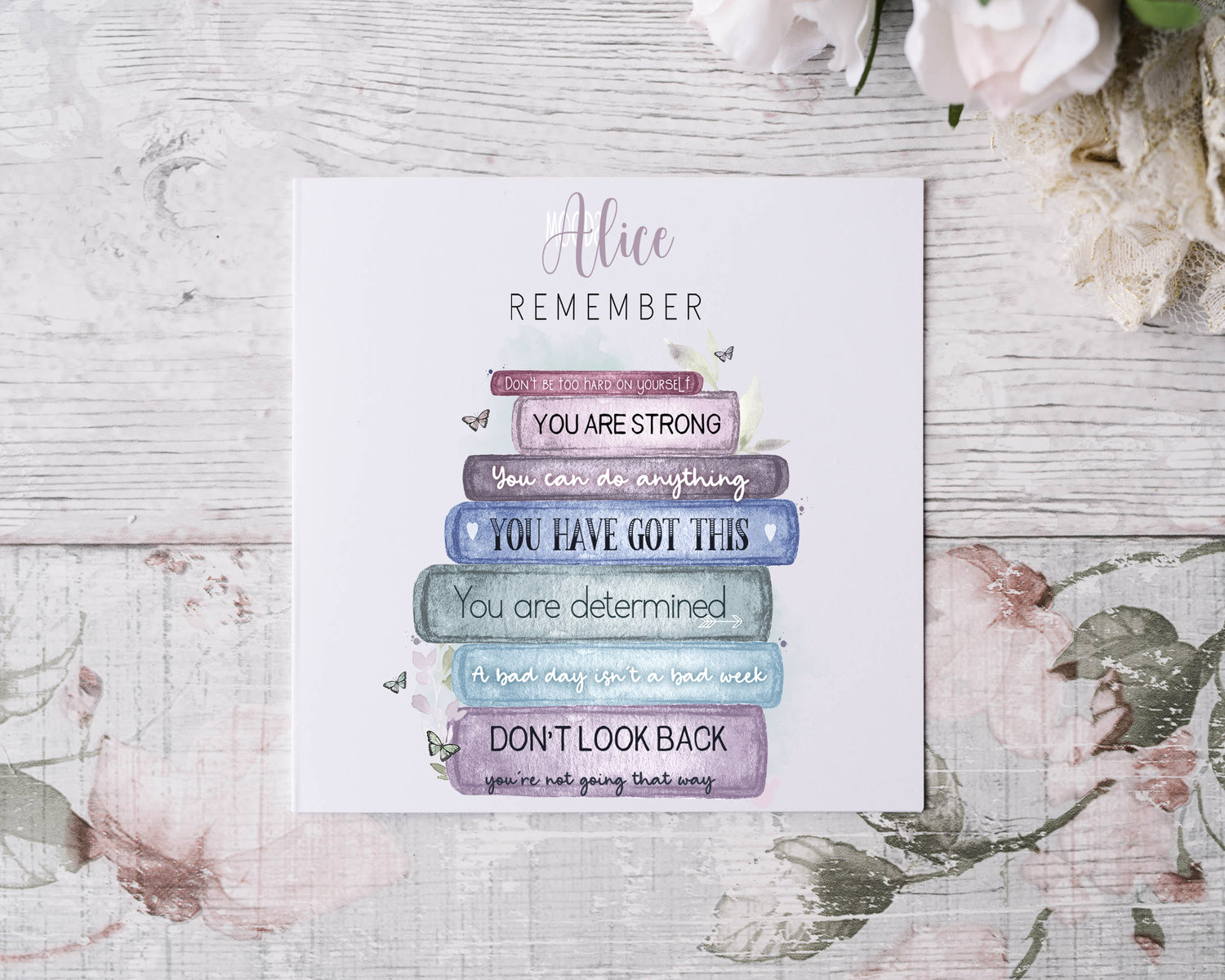 Positivity Personalised Pastel Bookstack Greeting Card Pick Me Up image 0