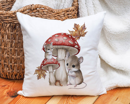 Woodland mice and Mushrooms Cushion image 0