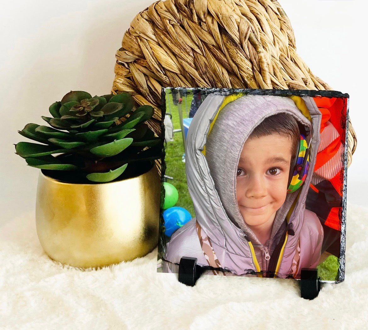 Personalised Square Photo Slate Coaster Gloss finish image 1