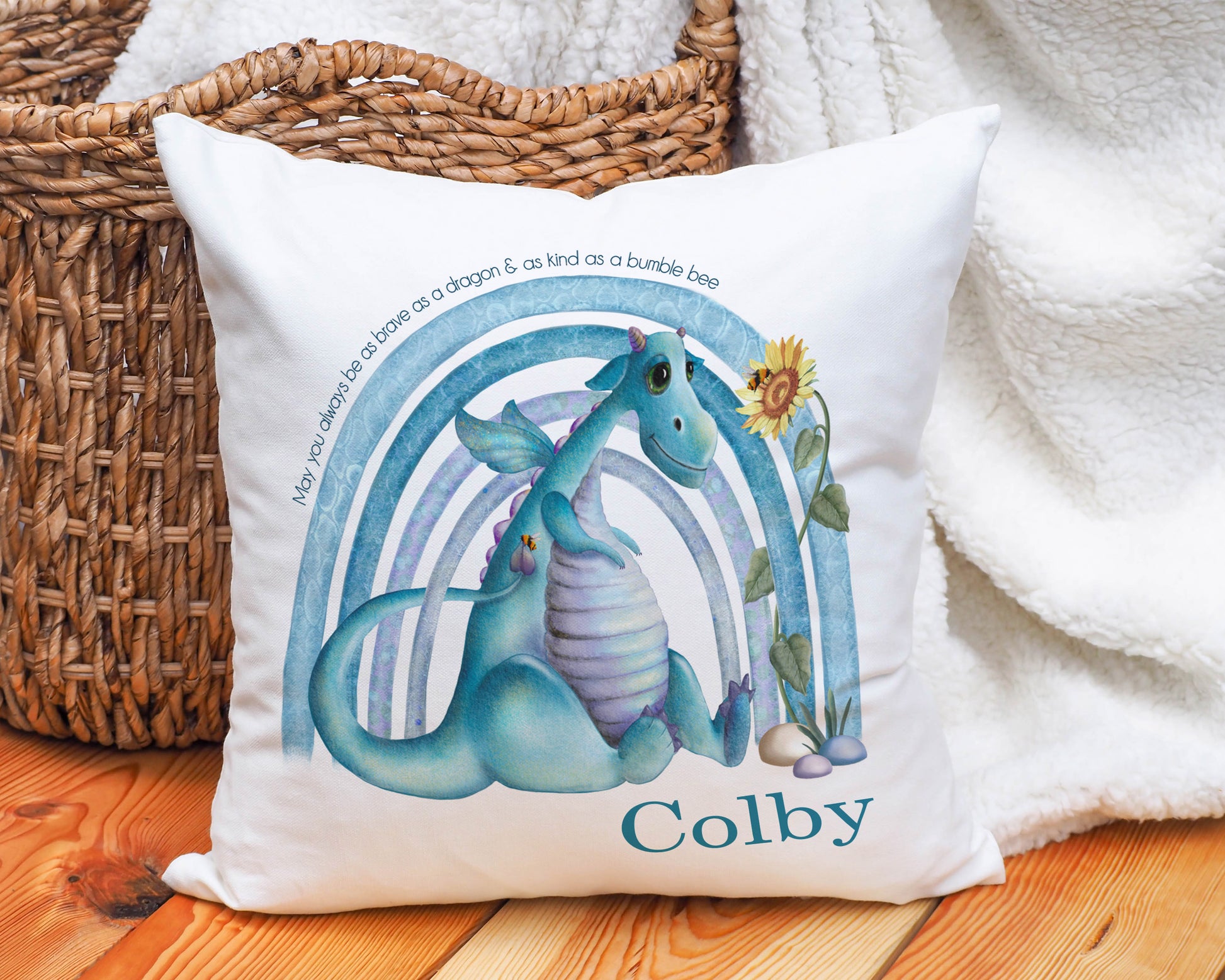 Rainbow Dragon Personalised Cushion image 1