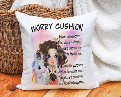 Girl and Unicorn Worry Cushion image 0
