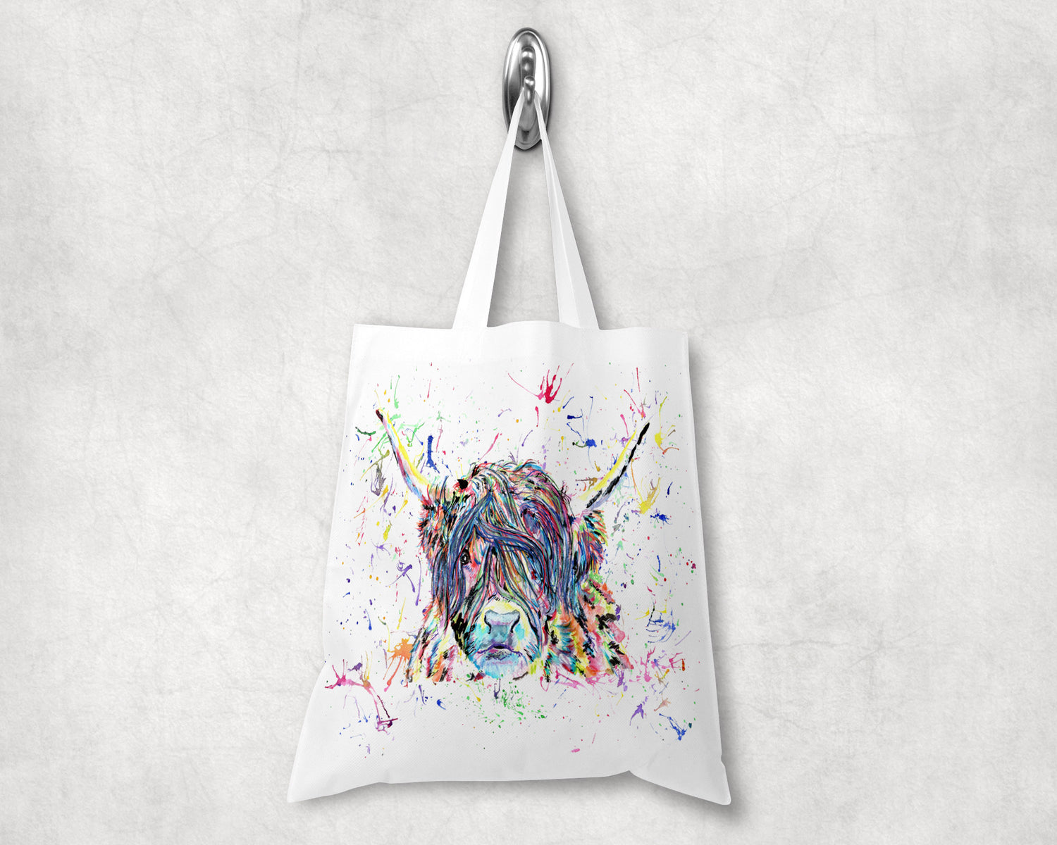 Highland Cow Colour Splatter effect tote bag image 0