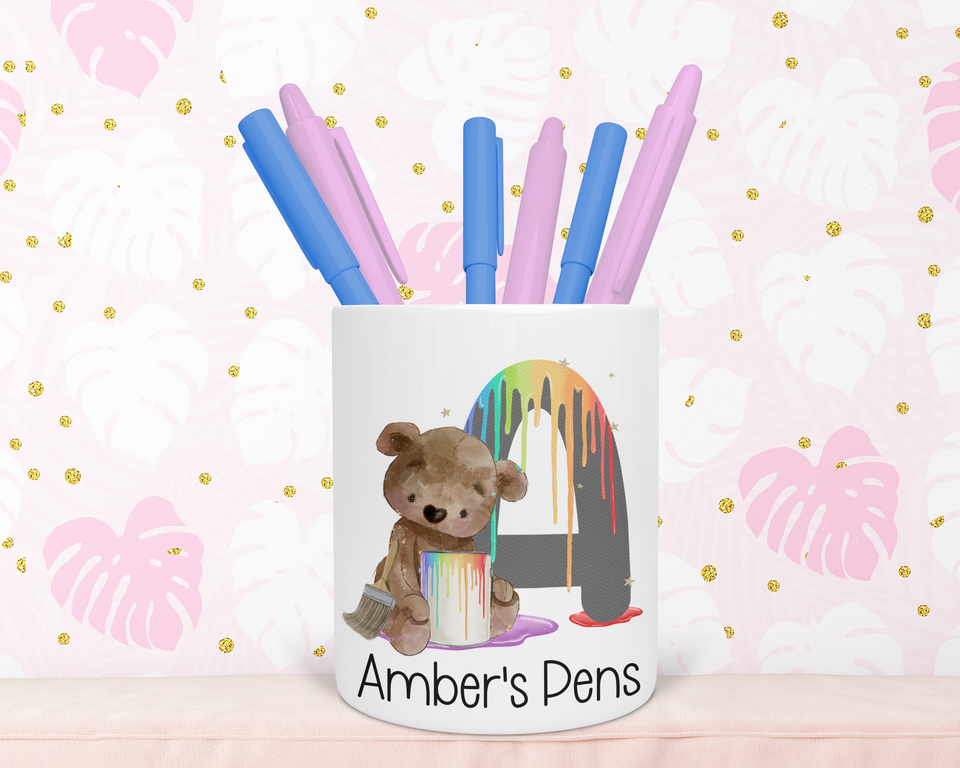 Creative bear personalised ceramic pen pot image 0
