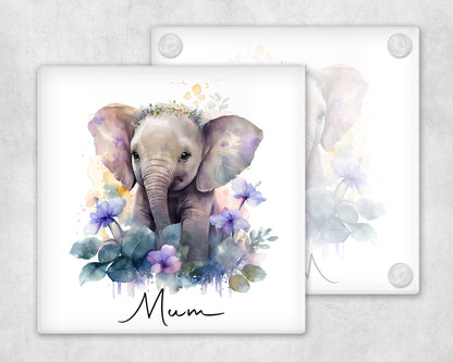 Elephant glass coaster personalisation optional image 0
