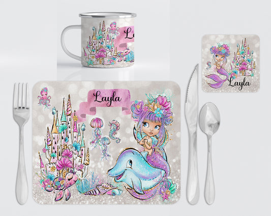 Personalised Mermaid castle dinner place set image 0