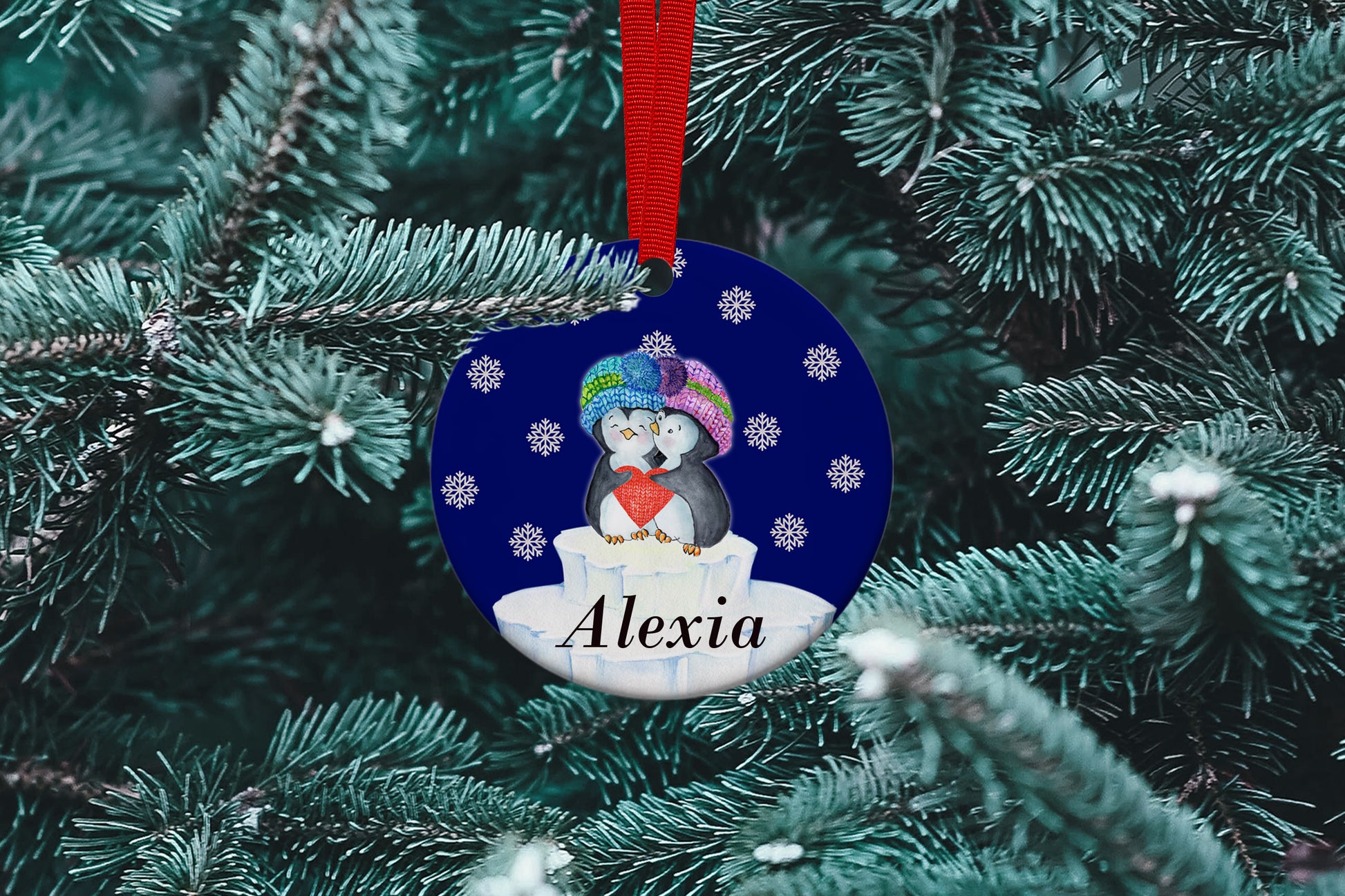 Personalised Penguin Ceramic Bauble Christmas Hanging Decoration image 0