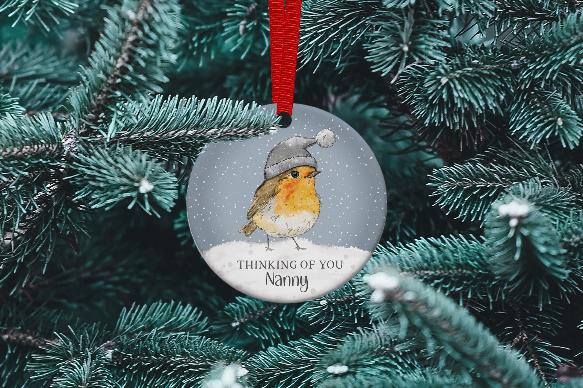 Personalised Robin Thinking of You Memorial Bauble image 0