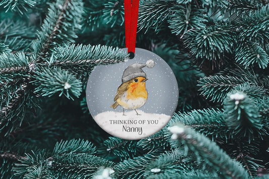 Personalised Robin Thinking of You Memorial Bauble image 0