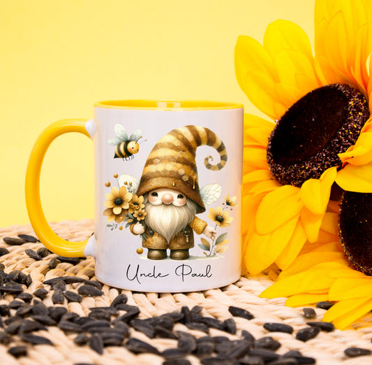 Honey Bee Gnome 4 Personalised Yellow Mug image 0