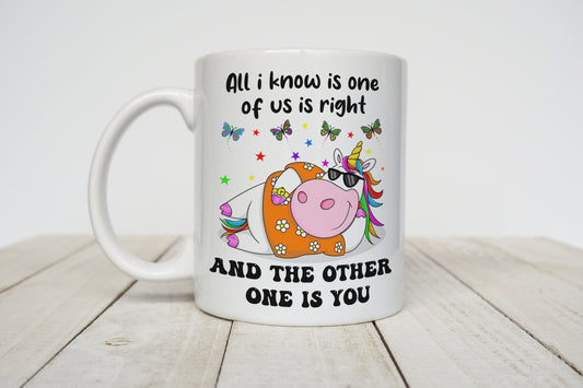 All I know is one of us is right and the other one is you novelty mug image 0