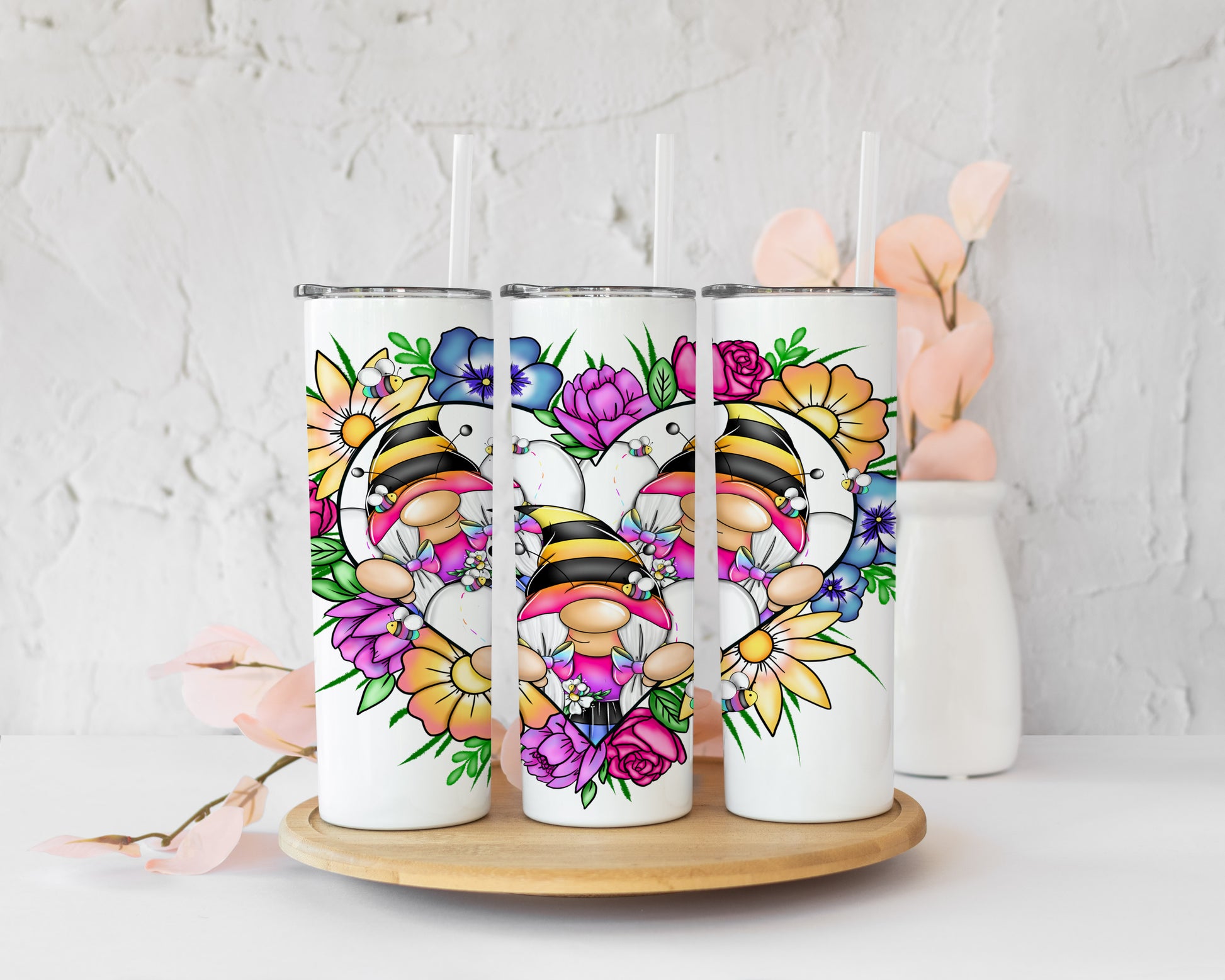 Rainbow Bee Gonk Skinny Tumbler image 0