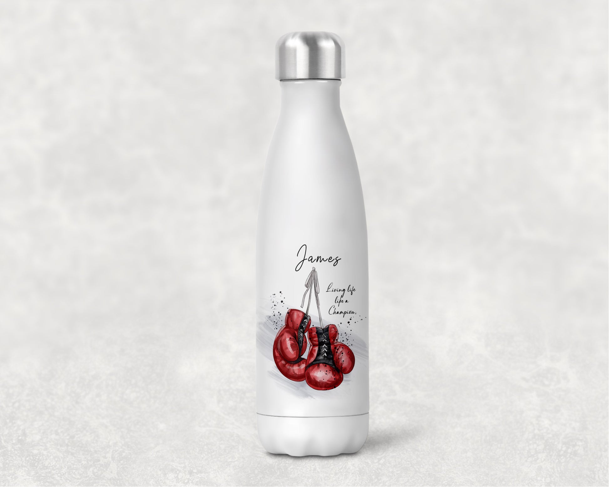Red boxing gloves personalised bowling bottle image 0
