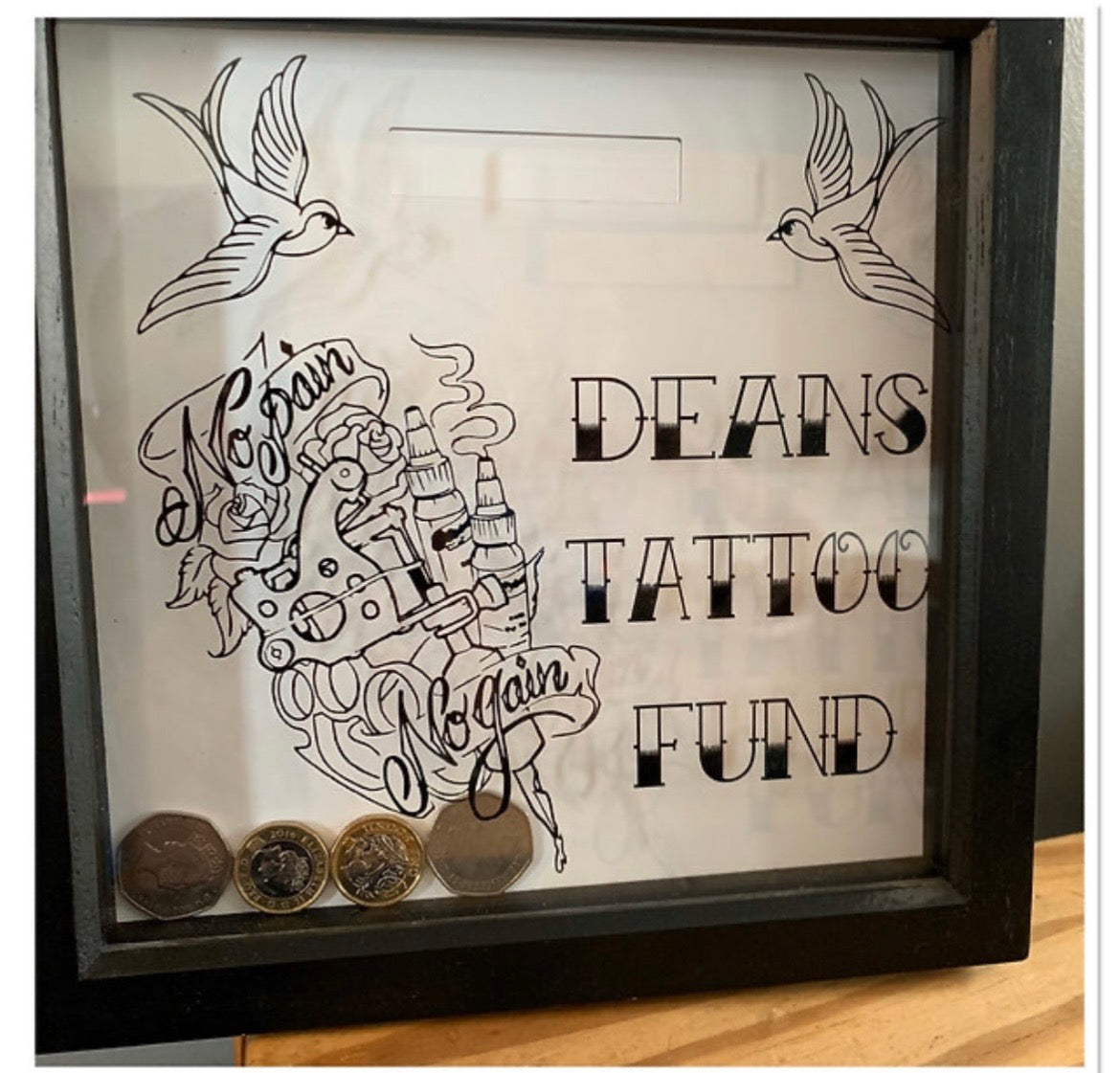 Personalised Tattoo Fund Money Box Frame image 0