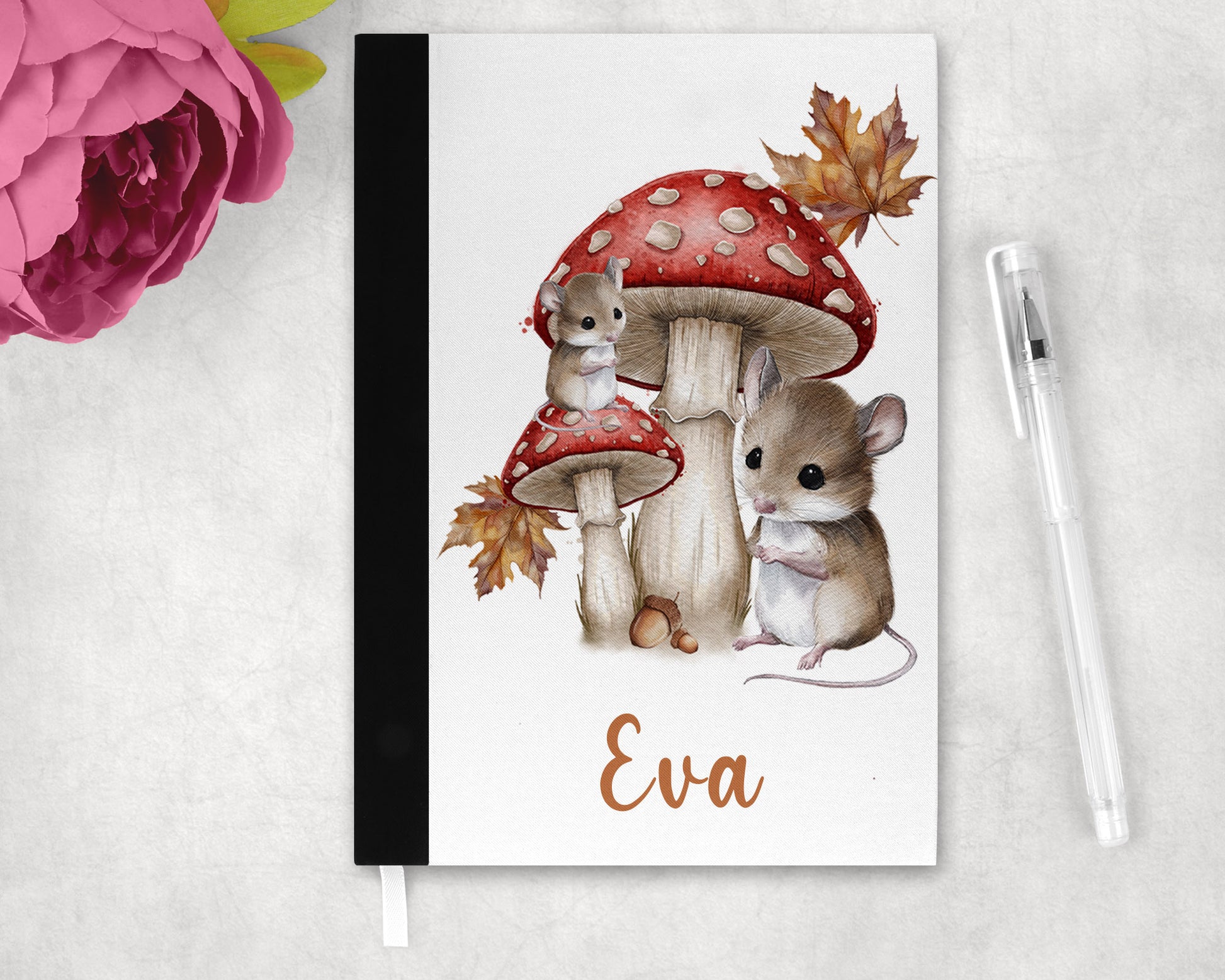 Woodlands mice and mushrooms Personalised Fabric notebook image 0