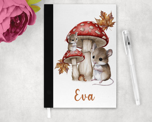 Woodlands mice and mushrooms Personalised Fabric notebook image 0