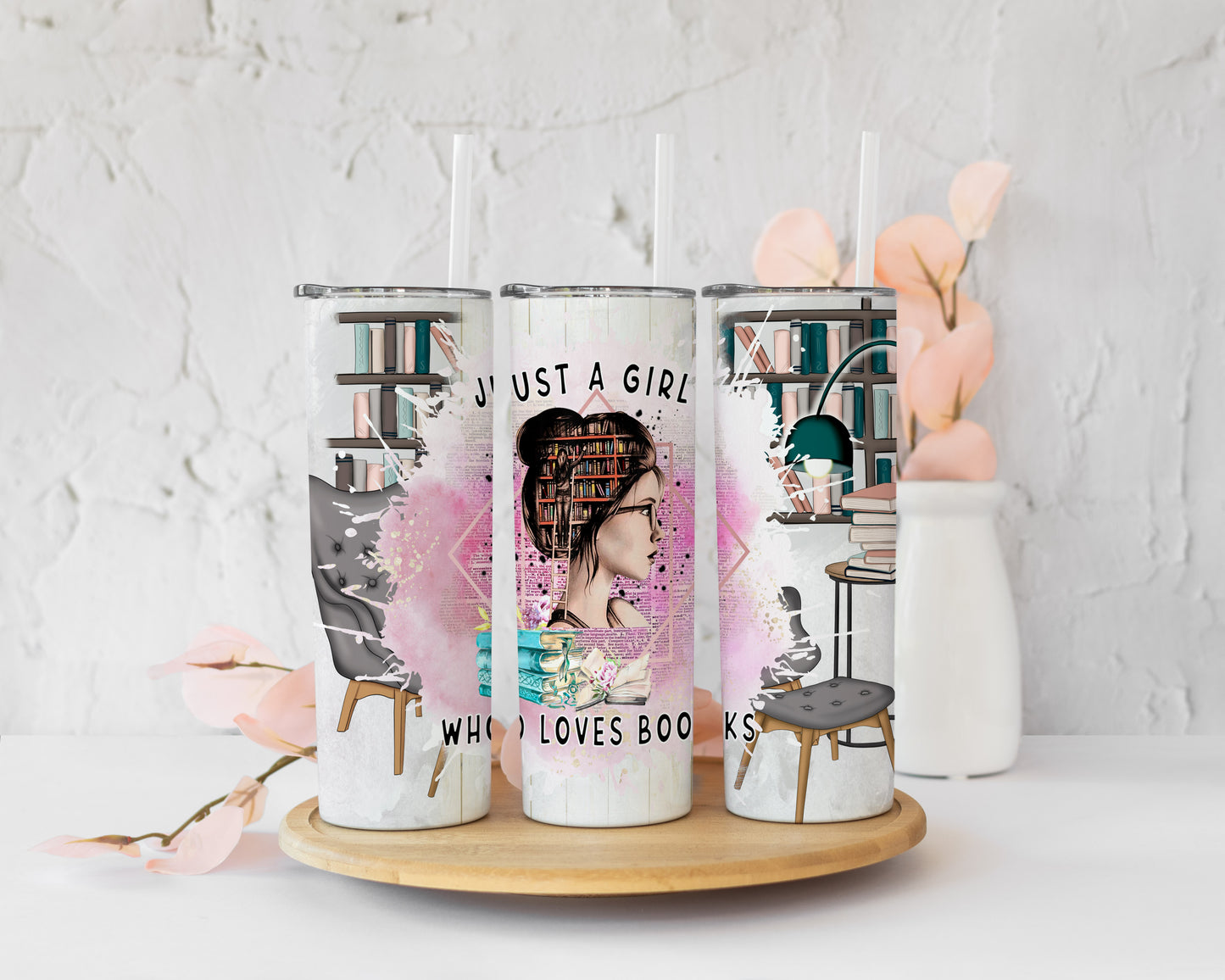 Just A Girl Who loves books skinny tumbler image 0