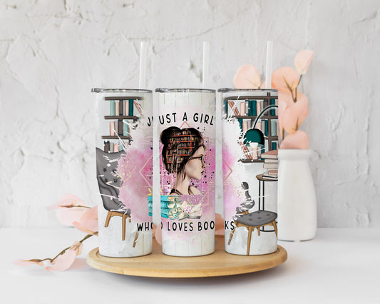 Just A Girl Who loves books skinny tumbler image 0