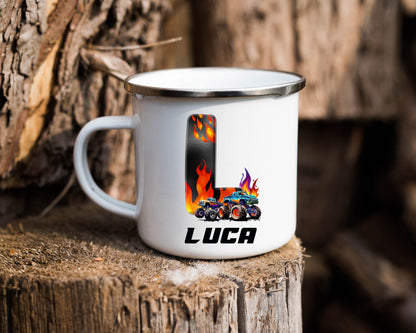 Monster truck personalised enamel mug image 0