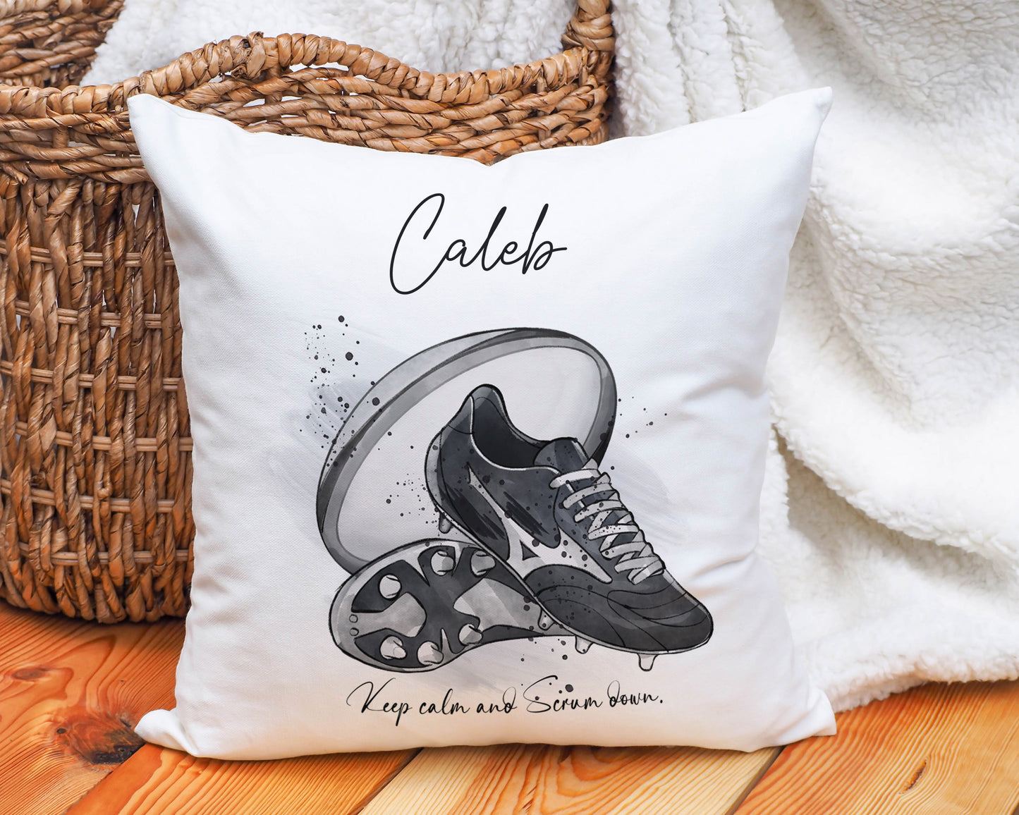 Rugby Keep Calm and Scrum Down Personalised Cushion image 0