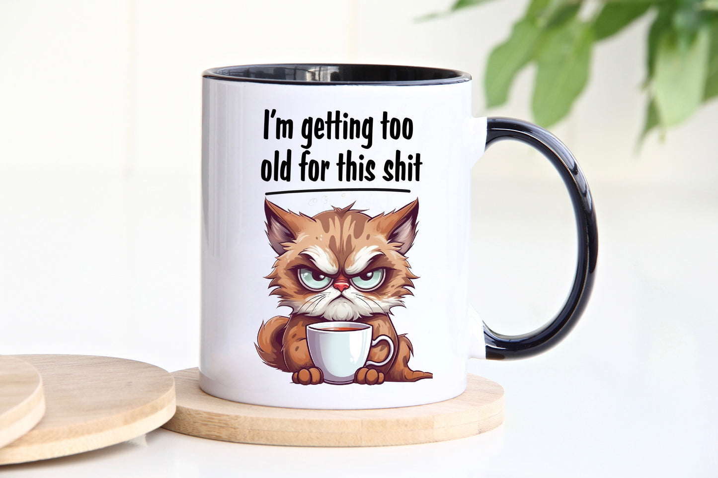 I'm too old for this shit black handle mug image 0